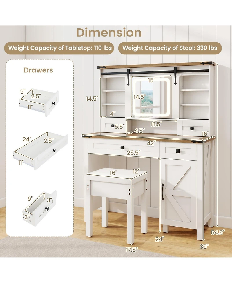Makeup Vanity Desk with Mirror and 3-Color Dimmable Led Lights