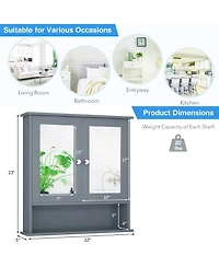 Double Door Wall-Mounted Bathroom Mirror Cabinet with Storage Shelf
