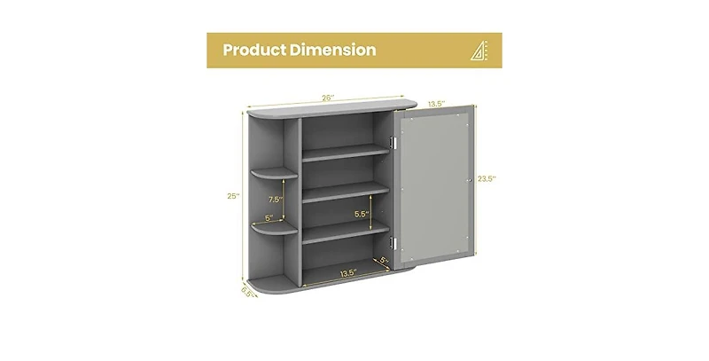 Wall-Mounted Bathroom Mirror Cabinet with Storage Shelves