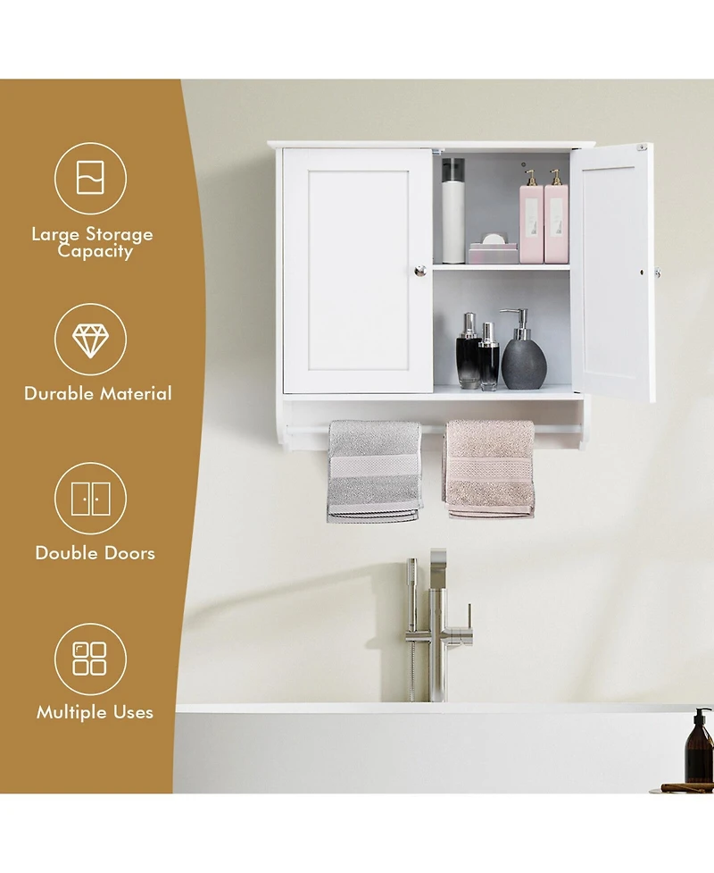 Wall Mounted Bathroom Storage Medicine Cabinet with Towel Bar