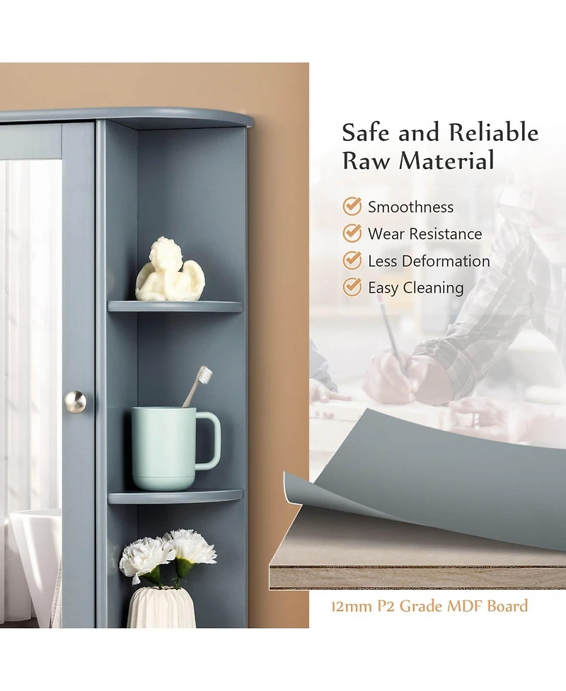 Bathroom Single Door Shelves Wall Mount Cabinet with Mirror