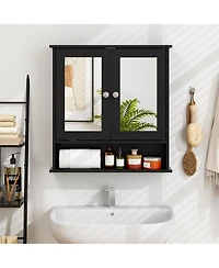 Double Door Wall-Mounted Bathroom Mirror Cabinet with Storage Shelf