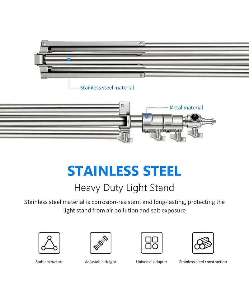 Neewer 79"/2m Stainless Steel Light Stand, Spring Cushioned Heavy Duty Photography Tripod Stand with 1/4” to 3/8” Universal Screw A