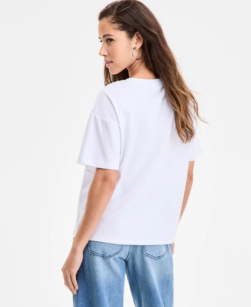 Bar Iii Women's Studded Crewneck Short-Sleeve T-Shirt, Exclusively at Macy's