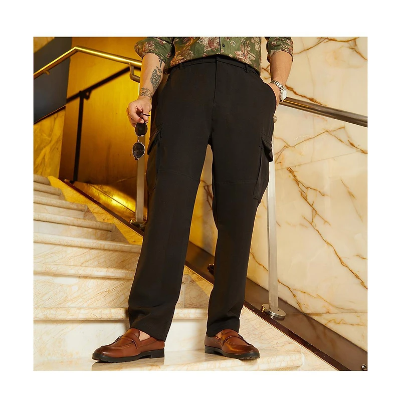 Campus Sutra Men's Midnight Black Straight-Fit Cargo Trousers