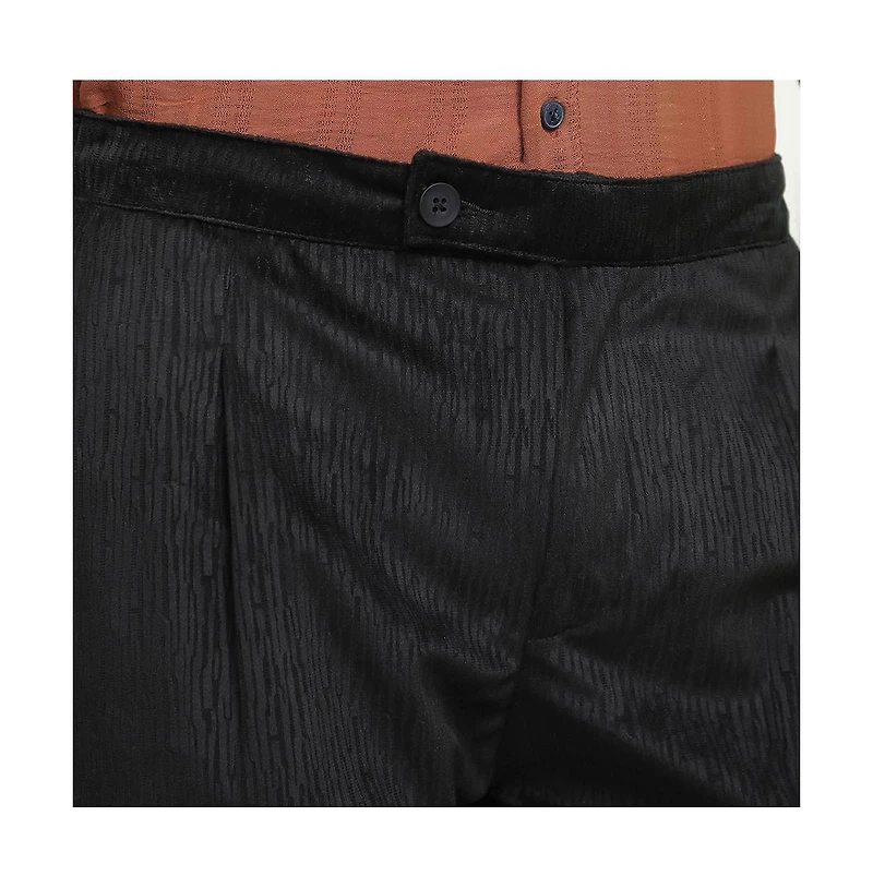 Campus Sutra Men's Obsidian Black Veined Tailored Trousers