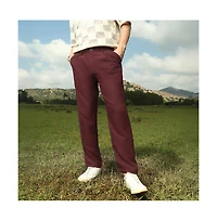 Campus Sutra Men's Burgundy Red Velvique Tailored Trousers