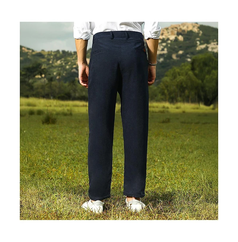 Campus Sutra Men's Prussian Blue Velvique Tailored Trousers