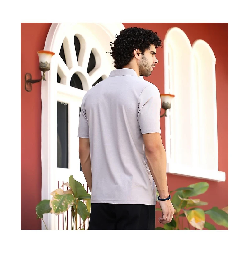 Campus Sutra Men's Saltbox Beige Seamless Cuboid Polo T-Shirt