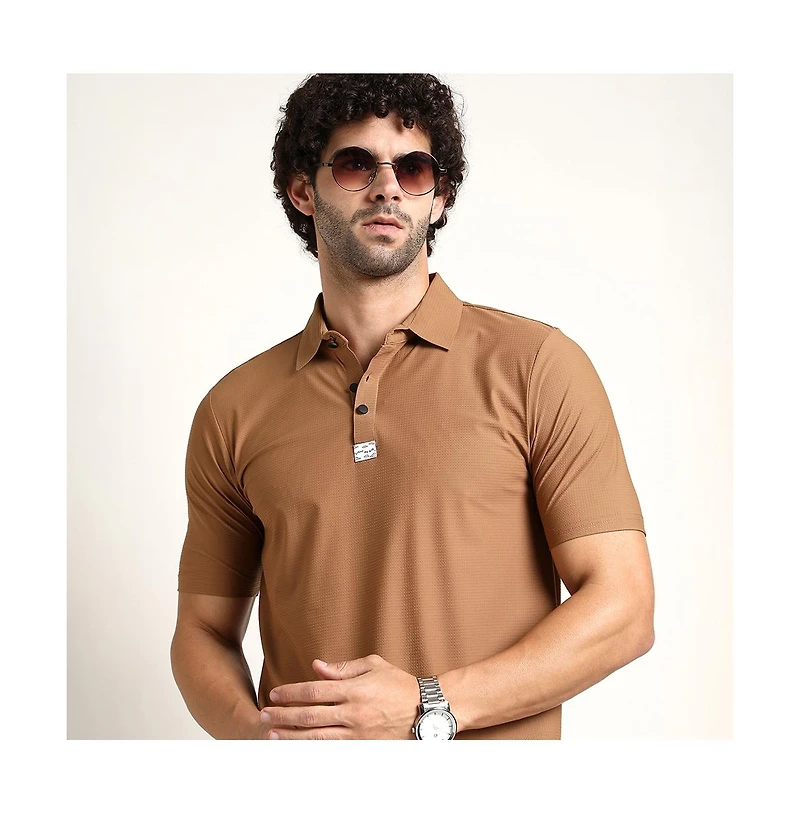 Campus Sutra Men's Sepia Brown Seamless Waffle Polo T-Shirt