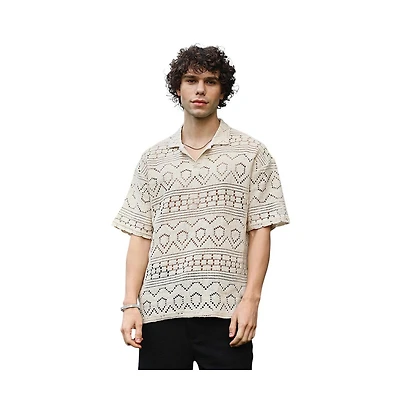 Campus Sutra Men's Off-White Bohemian Oversized Polo T-Shirt