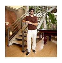 Campus Sutra Men's Chocolate Brown Stripe-Textured Polo T-Shirt
