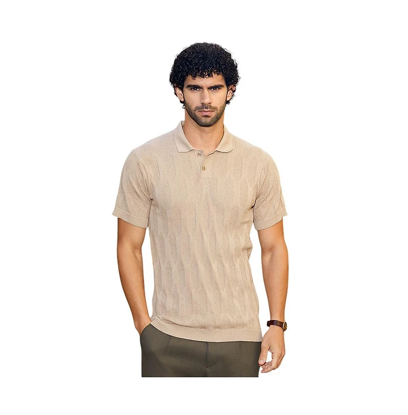 Campus Sutra Men's Camel Beige Webbing-Tactile Polo T-Shirt