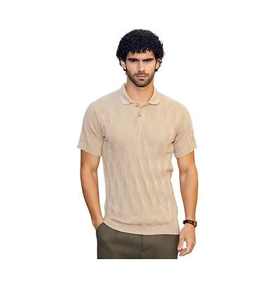 Campus Sutra Men's Camel Beige Webbing-Tactile Polo T-Shirt