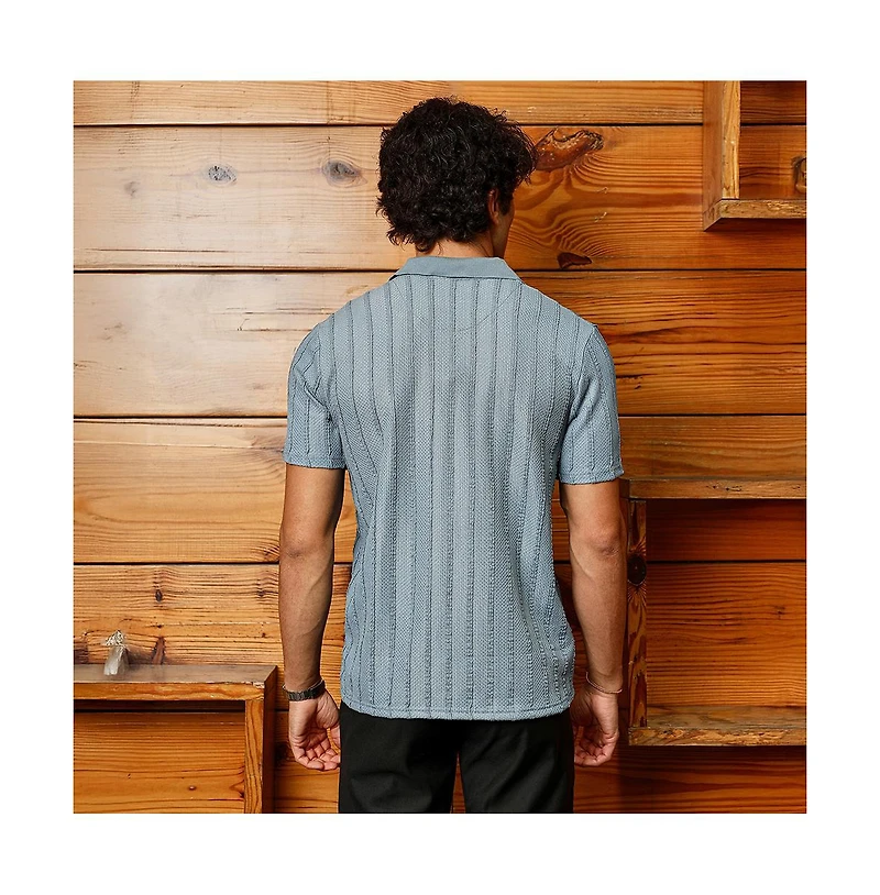 Campus Sutra Men's Icy Blue Wicker-Tactitle Polo T-Shirt