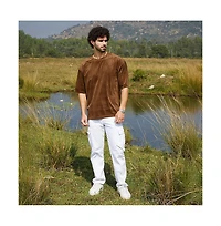 Campus Sutra Men's Chocolate Brown Tartan-Plaid Oversized T-Shirt