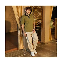 Campus Sutra Men's Olive Green & Onyx Black Contrast Grid Polo T-Shirt