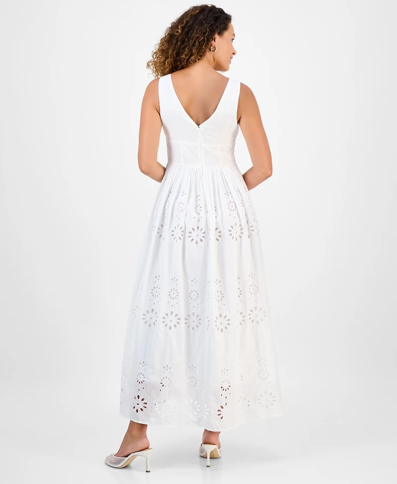 I.n.c. International Concepts Petite Cotton Eyelet V-Neck Maxi Dress, Exclusively at Macy's
