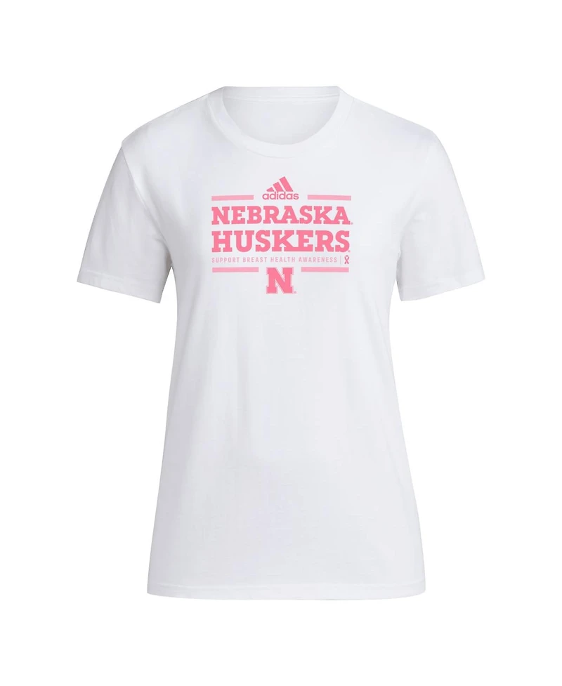 Adidas Women's White Nebraska Huskers 2024 Breast Cancer Awareness Pregame T-Shirt