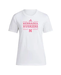 Adidas Women's White Nebraska Huskers 2024 Breast Cancer Awareness Pregame T-Shirt