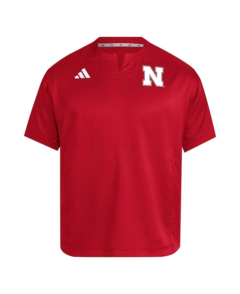 Adidas Men's Red Nebraska Huskers Dugout Coaches Adizero Notch Neck Pullover Sweatshirt