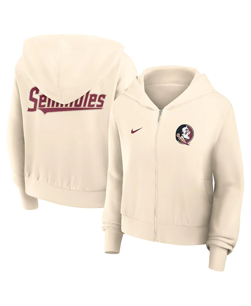 Nike Women's Cream Florida State Seminoles Cropped Chill Full-Zip Hoodie