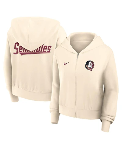 Nike Women's Cream Florida State Seminoles Cropped Chill Full-Zip Hoodie