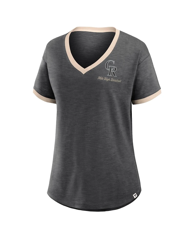 Fanatics Women's Black Colorado Rockies Binge Worthy Stadium Slub V-Neck T-Shirt