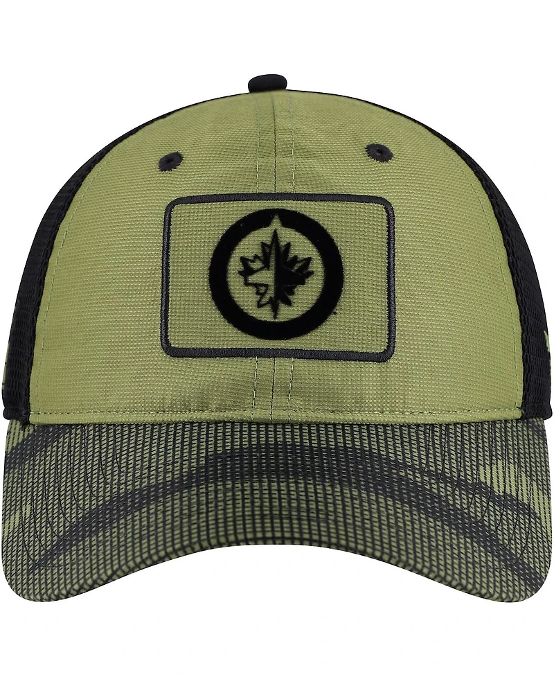 Fanatics Men's Olive Winnipeg Jets Military Appreciation Trucker Adjustable Hat
