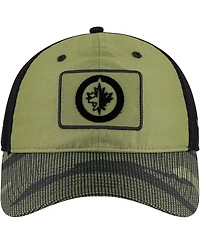 Fanatics Men's Olive Winnipeg Jets Military Appreciation Trucker Adjustable Hat