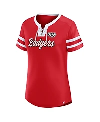 Fanatics Women's Red Wisconsin Badgers Iconic Athena Lace-Up T-Shirt