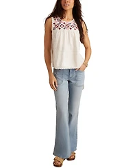 Lucky Brand Women's Lace-Trim Embroidered Cotton Sleeveless Top