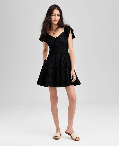 And Now This Women's Cotton V-Neck Fit & Flare Lace Dress, Exclusively at Macy's