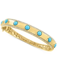 Effy Turquoise & Diamond (1-1/4 ct. t.w.) Bangle Bracelet in 14k Gold-Plated Silver