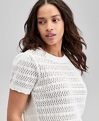 And Now This Women's Crewneck Pointelle Short-Sleeve Sweater, Exclusively at Macy's