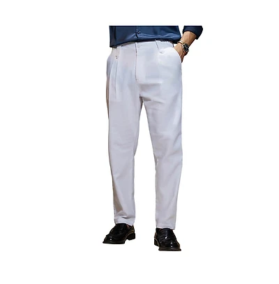 Campus Sutra Men's Cream White Ribbed-Pleated Chino Trousers