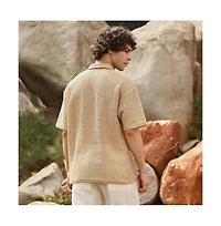 Campus Sutra Men's Buff Beige Lozenge Oversized Polo T-Shirt