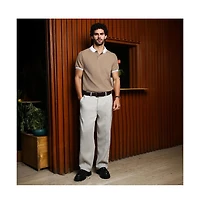 Campus Sutra Men's Sand Beige Cuboid-Stripe Polo T-Shirt