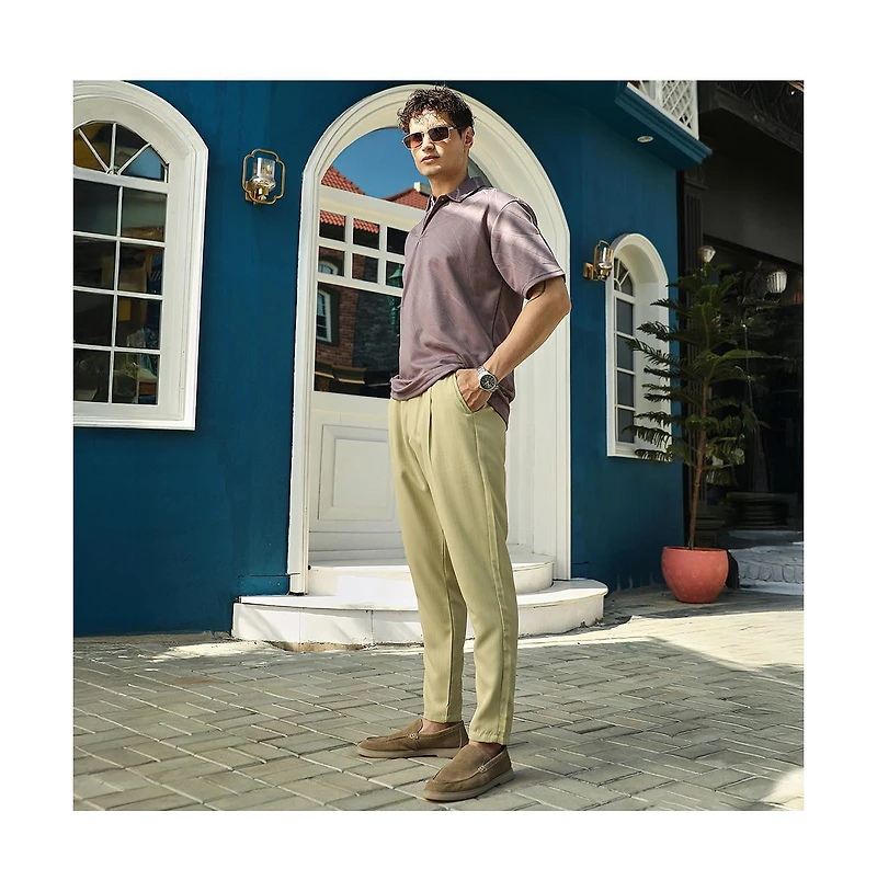 Campus Sutra Men's Pastel Purple Scratch-Tactile Polo T-Shirt