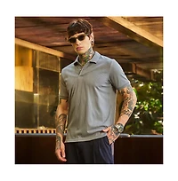 Campus Sutra Men's Coin Grey Ribbed -Tactile Polo T-Shirt