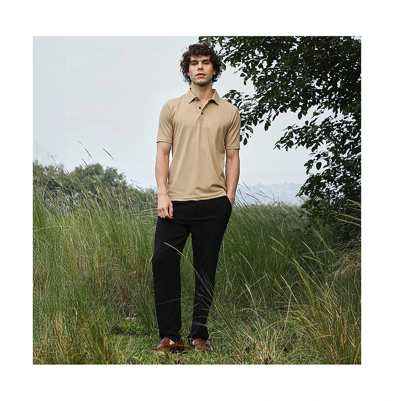 Campus Sutra Men's Buff Beige Solid Knit Polo T-Shirt