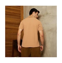 Campus Sutra Men's Peanut Brown Rope-Tactile Cuban Polo T-Shirt