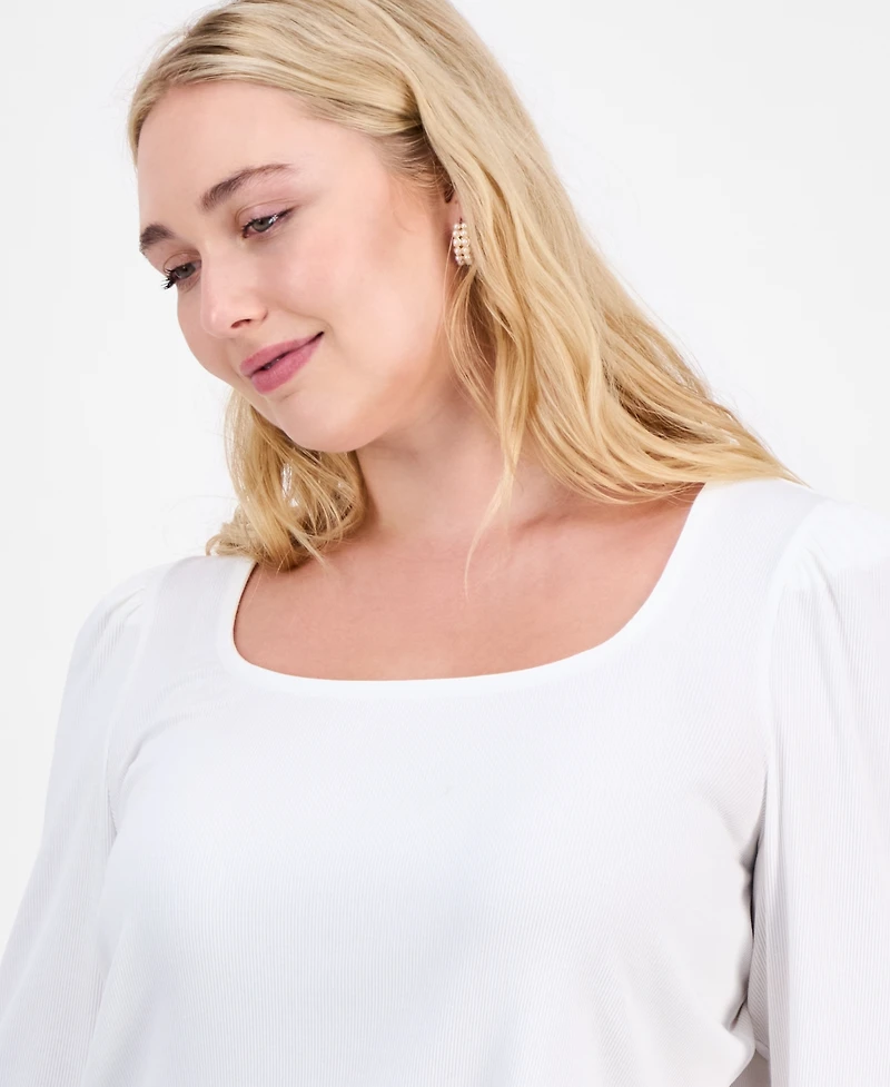 On 34th Trendy Plus Long-Sleeve Square-Neck Top, Exclusively at Macy's