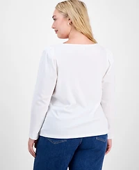 On 34th Trendy Plus Long-Sleeve Square-Neck Top, Exclusively at Macy's
