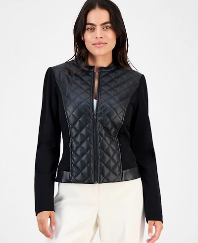 Anne Klein Petite Quilted Faux-Leather Jacket