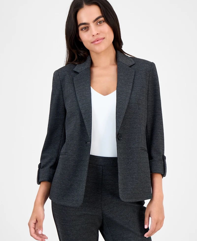 Ak Anne Klein Petite Notch-Collar One-Button Blazer