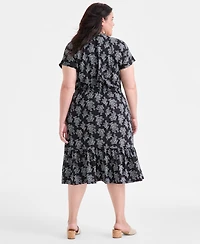 Style & Co Plus Printed V-Neck Short-Sleeve Midi Dress, Exclusively at Macy's