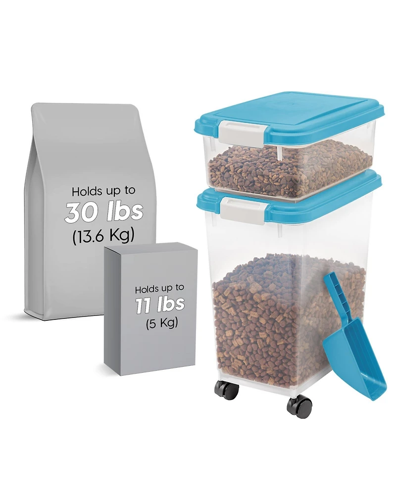 Iris Usa 30 lbs & 11 lbs Combo Airtight Dog Food Storage Container, Stackable Treat Box, 2-Cup Scoop, Casters, Keep Fresh, Easy Mobility