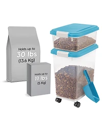Iris Usa 30 lbs & 11 lbs Combo Airtight Dog Food Storage Container, Stackable Treat Box, 2-Cup Scoop, Casters, Keep Fresh, Easy Mobility
