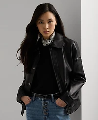 Lauren Ralph Women's Buttoned Leather Jacket